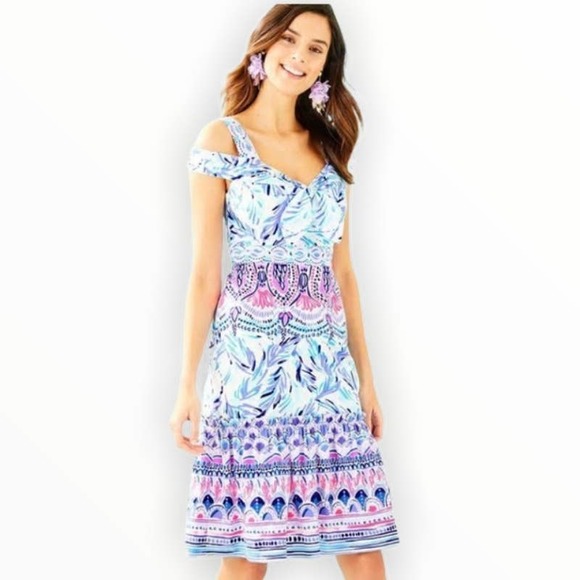 Lilly Pulitzer Dresses & Skirts - Lilly Pulitzer Iva Midi Dress White Pink Blue Sz 4
